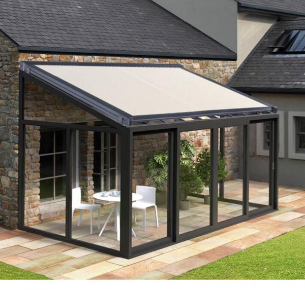 Polyester Retractable Roof Awning Remote Control Aluminum Retractable Awning Conservatory