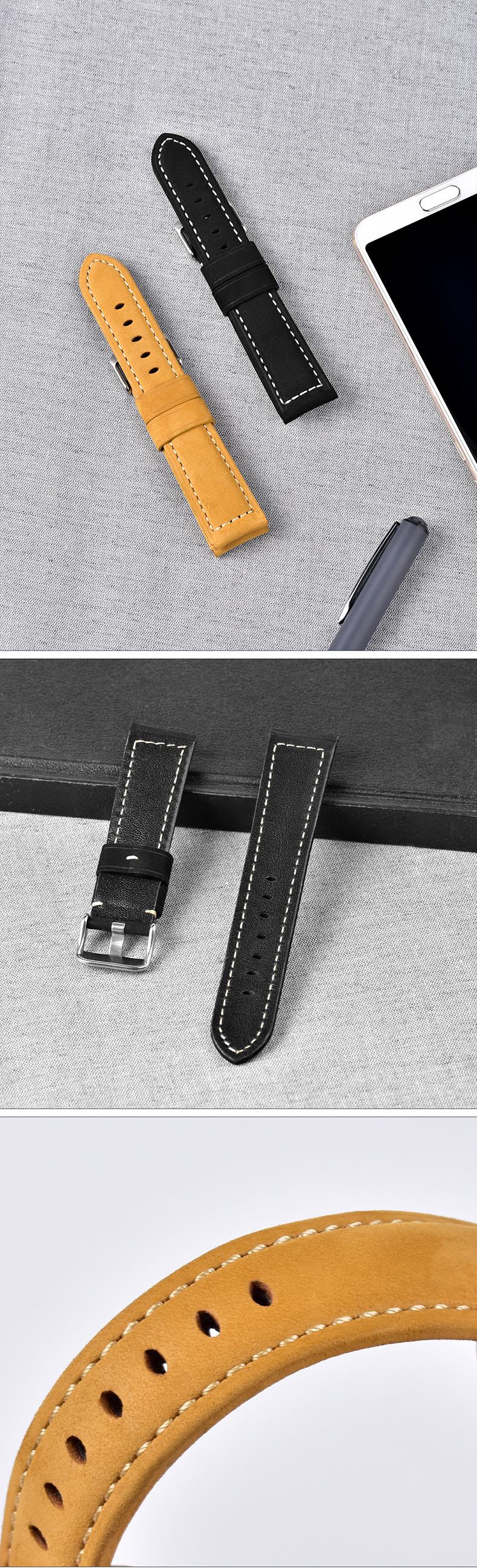 22mm 2 Piece Leather Buckle Strap OEM ODM Available