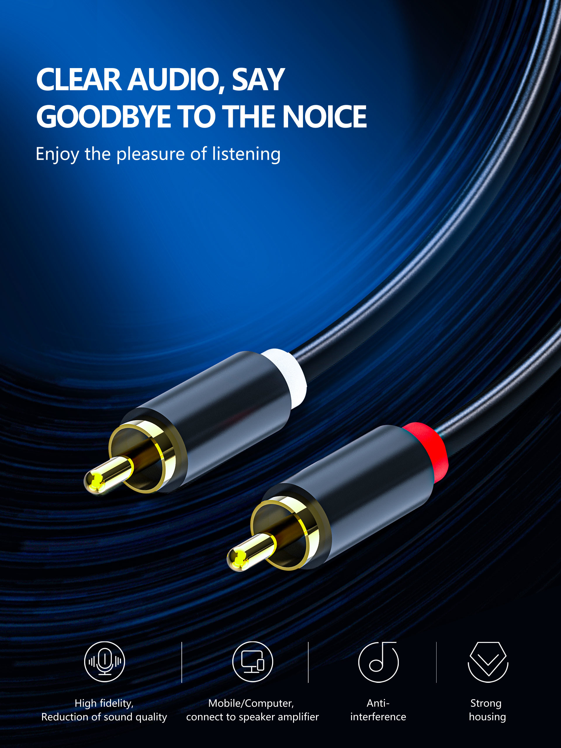 Gold Plated Audio And Video Cable Male To Male HiFi Systems Use