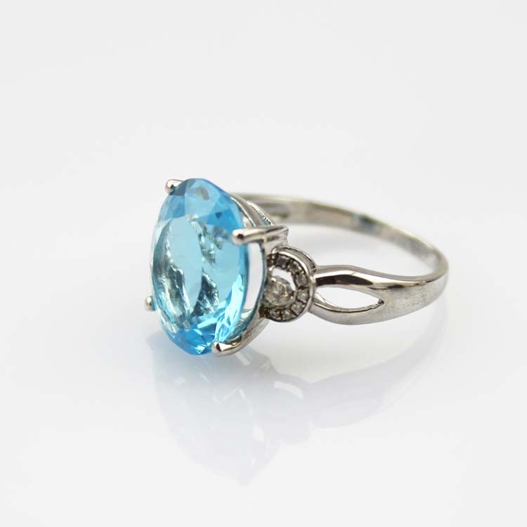 Fashion Jewelry 10mmx12mm Oval Blue Cubic Zirconia 925 Silver Ring(R235)