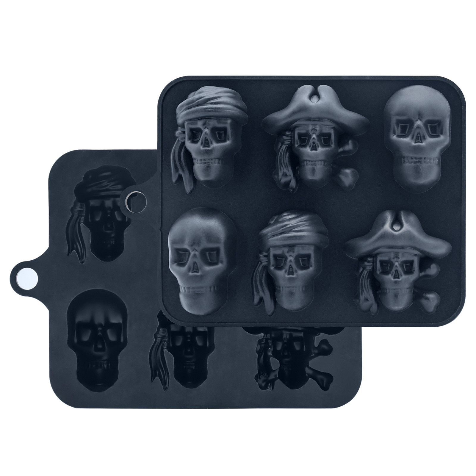 Silicone Ice Cube Tray 3D Skull Ice Mold-2Pack Easy Release For Whiskey Cocktails And Juice Beverages