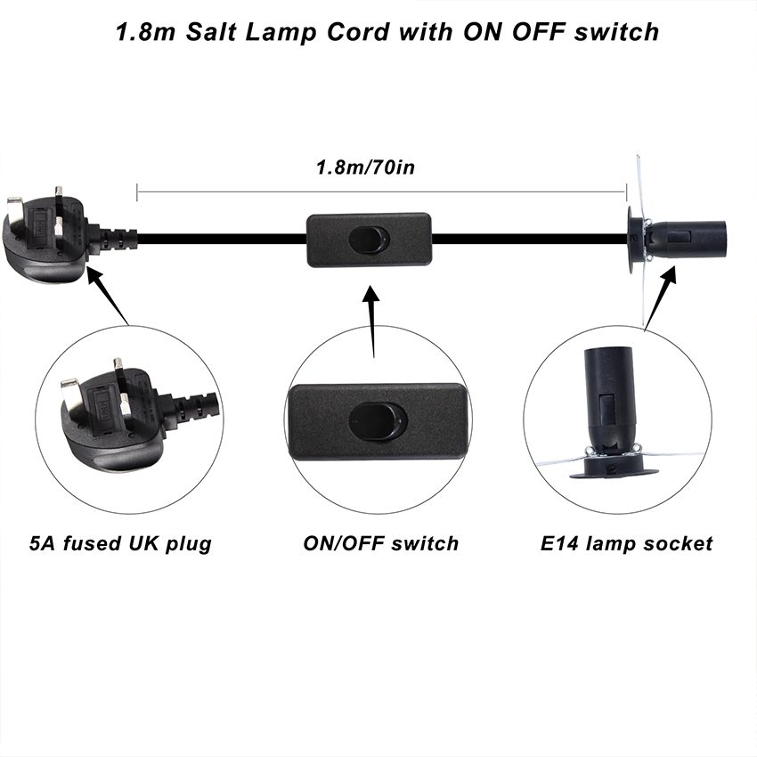 E14 Holder Himalayan Salt Lamp Power Cord with 1.2M Cable Length and 303 On/Off Switc
