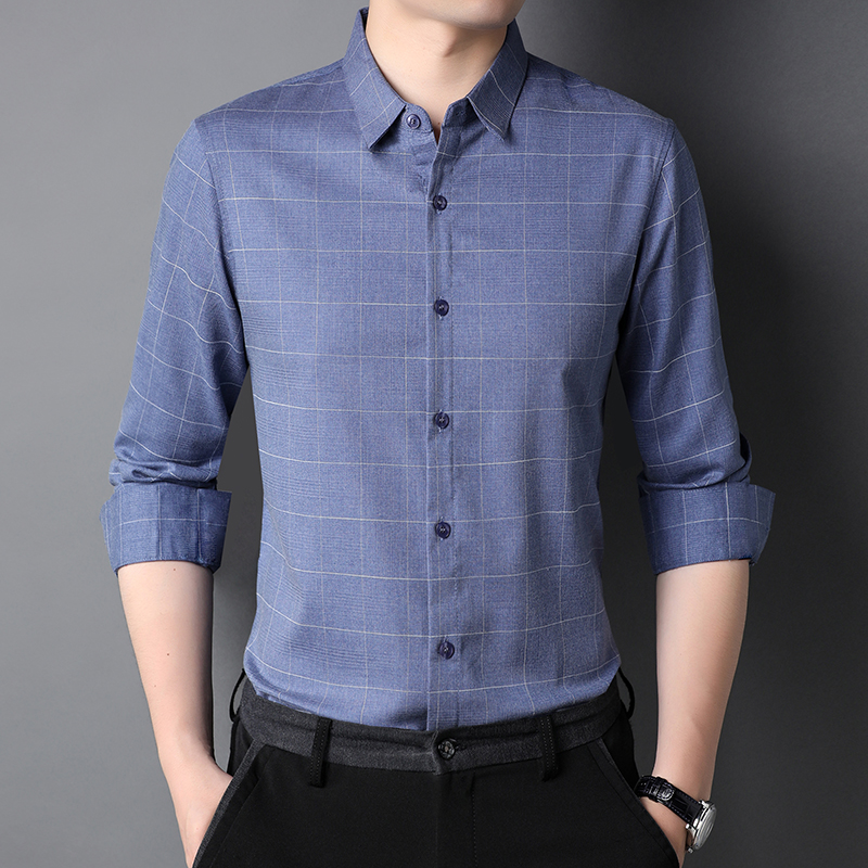Polyester Fiber Viscose Custom Logo Men's Shirts Long Sleeve Shirt Casual with Lining