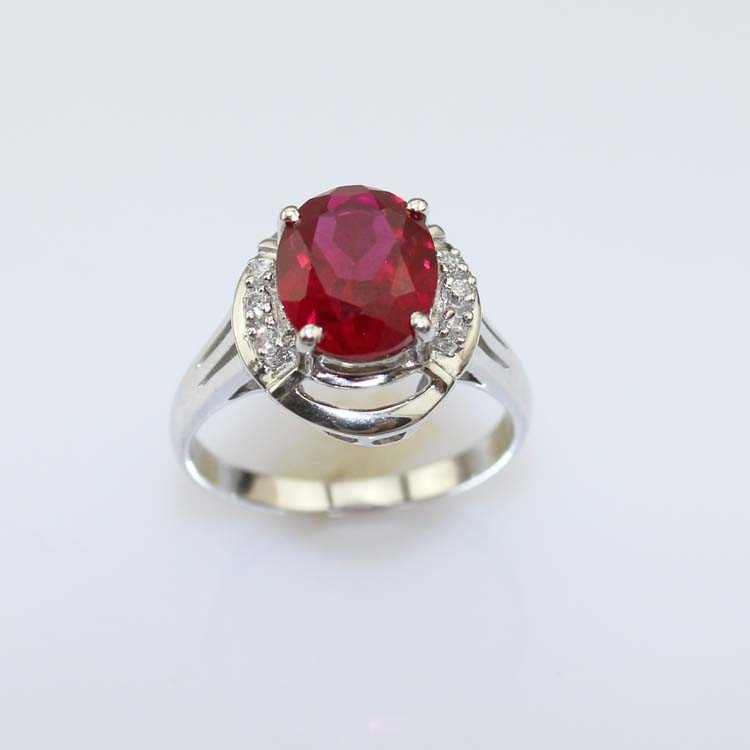White Gold Plated 925 Silver Jewelry 8mmx10mm Oval Pink Cubic Zircon Ring(R0076)