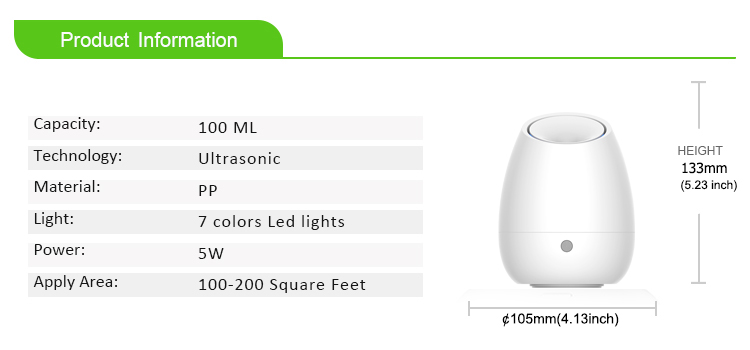 Home Appliances White 100ml Cool Mist Ultrasonic Humidifier