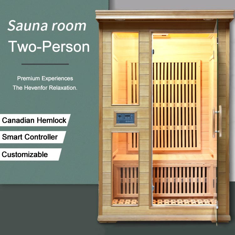 Wooden Infrared Sauna Room with Canadian Hemlock Wood Two Person Design