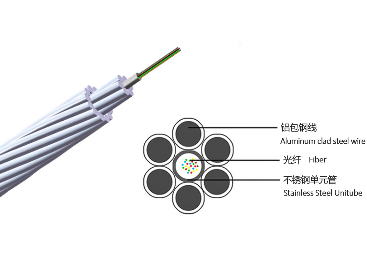 OPGW-48B1-100 118.8;66.2 Ground Wire Cable 48 72 288 Core For Tower Comuni infrastruction