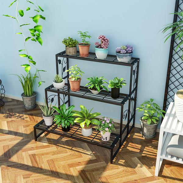 Iron Garden Plant Display Stand Shelves For Large Flower Pot Rack Display 3