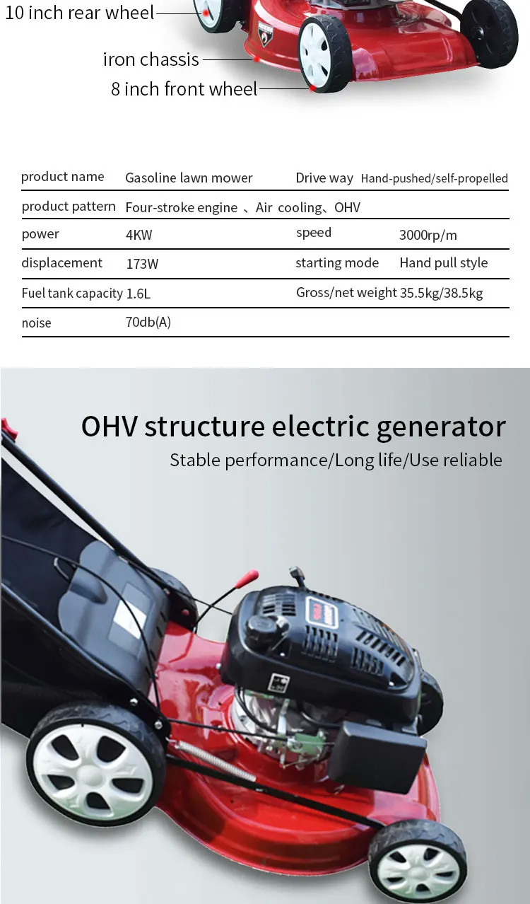 4000W Agricultural Farm Machinery 4 Wheel Hand Propelled Lawn Mower