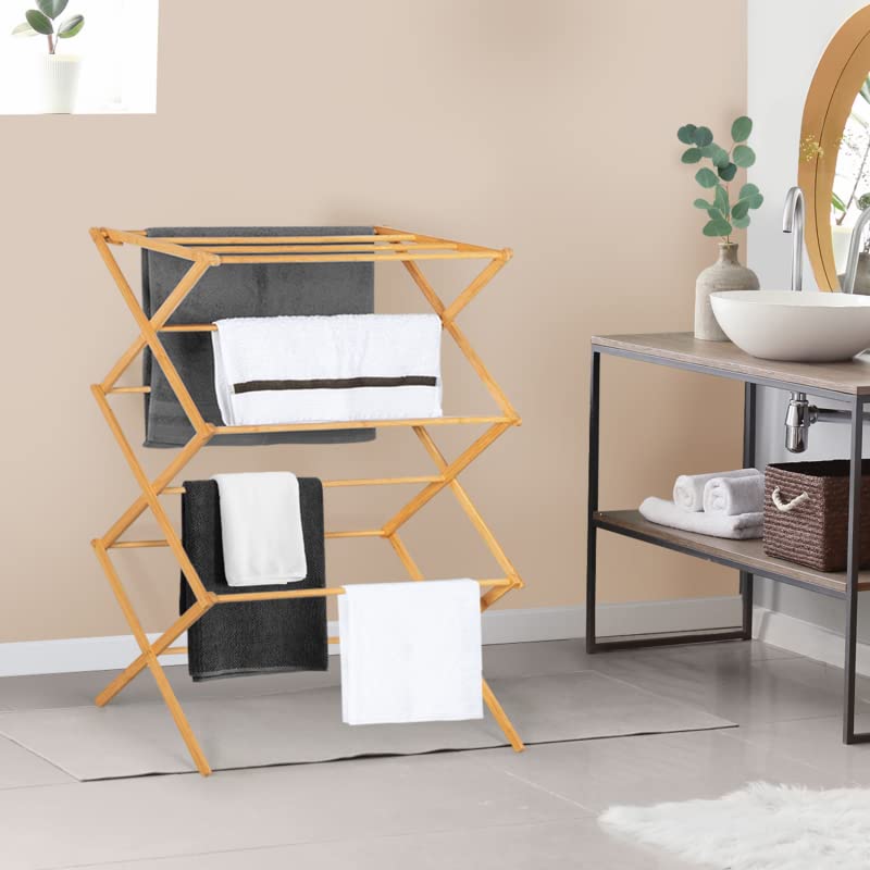 Space-saving 120*50*150cm Bamboo Accordion Clothes Dryer Drying Rack for Clothing