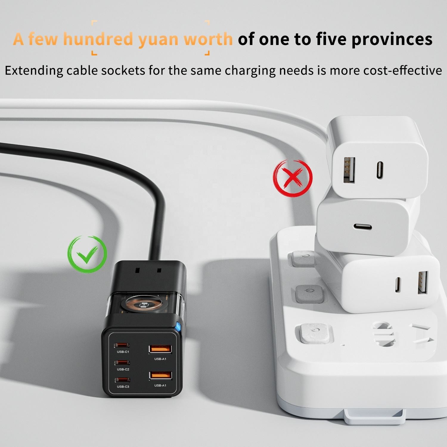 GaN Fast Wireless Charging Socket Worldwide UK US AU EU Plug In Travel Adapters