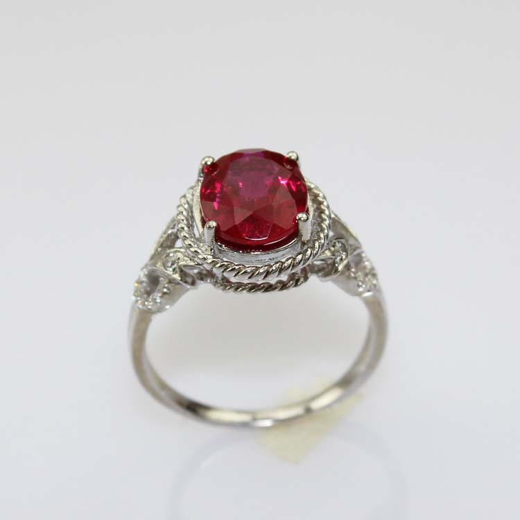Gemstone Jewelry 8mmx10mm Ruby Cubic Zirconia 925 Silver Ring (R74)