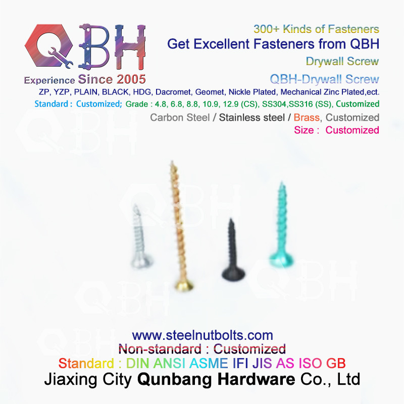 QBH Black Green WZP YZP Yellow White Zinc Plated Trumpet Head Double Or Single Threaded Carbon Steel Drywall Screws