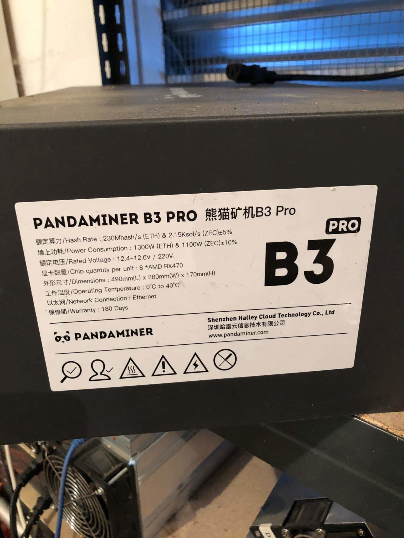 Used 1200W 235MH/S Ethereum Miner Machine PandaMiner B3 Pro 8G