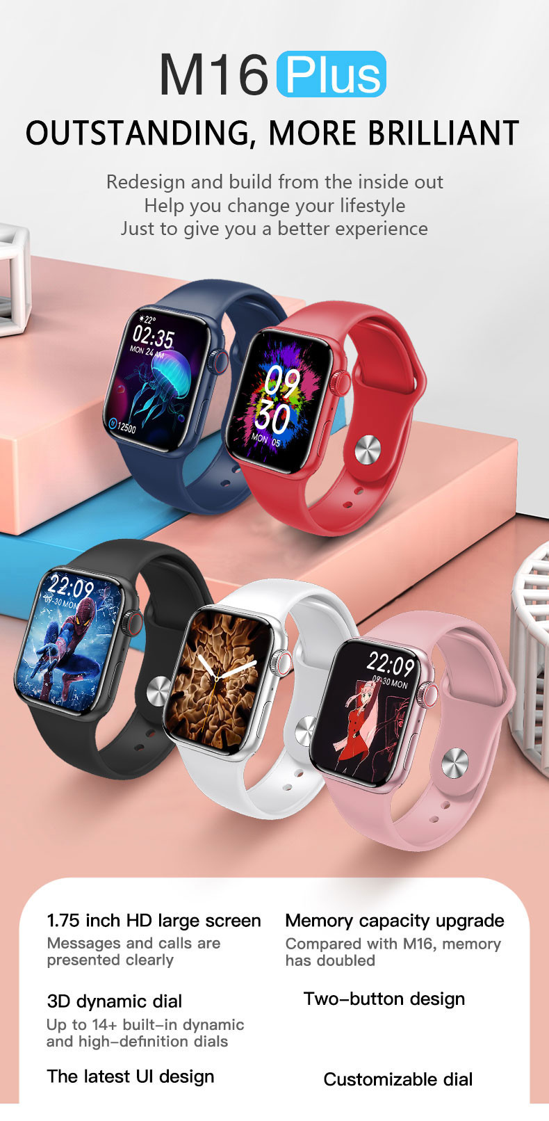 M16 Plus Smartwatch Call Sport Fitness Band Bracelet Heart Rate Password Split Screen Smart Watch Series 6 Women Men