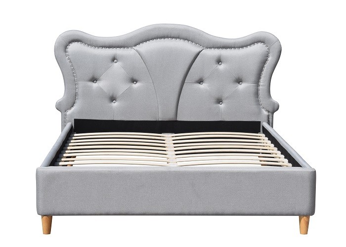 Nailhead Children Upholstered Bed Trim Grey Linen Button Tufted Curved Headboard