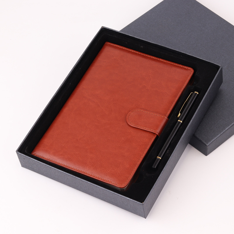 Business Gift PU Portable Diary Notebook Folio Embossed A5 Notebook With Pen Set