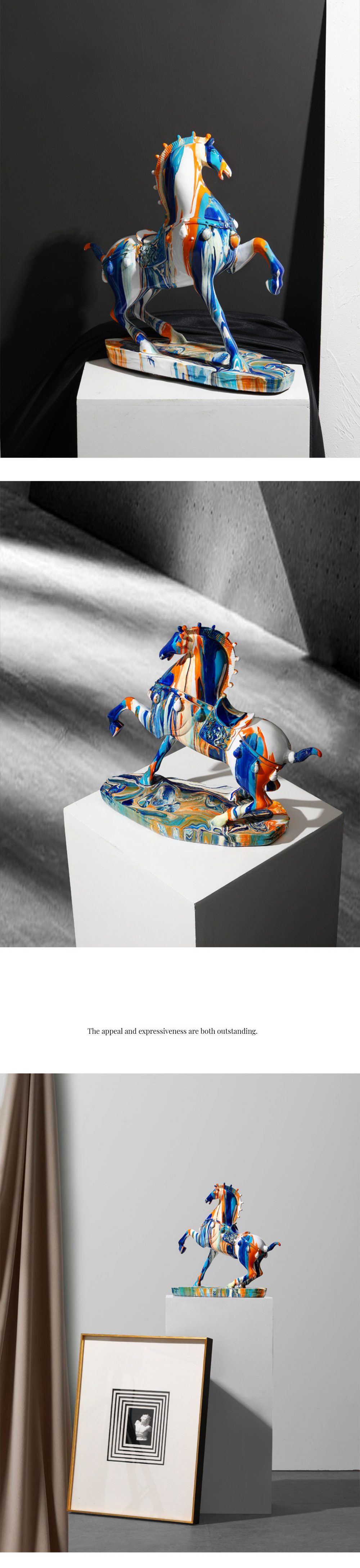Vintage Galloping Horse Resin Sculpture in Camouflage Design for Desktop Wall Decor Bamboo Material