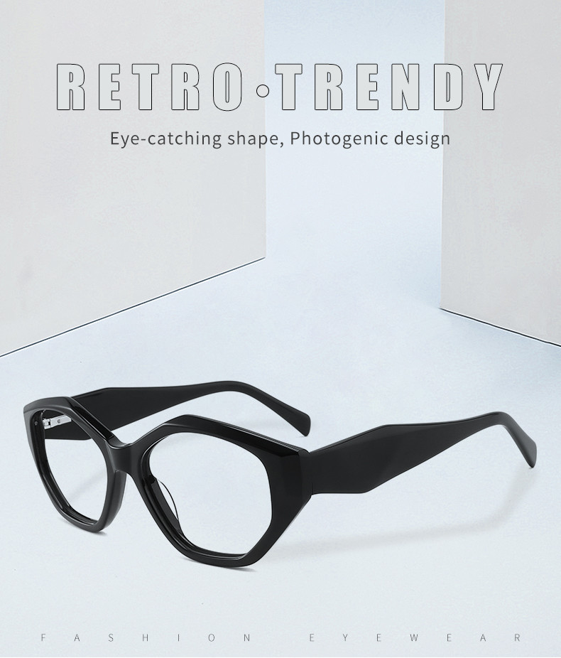 Black Irregular Acetate Frame Glasses Optical Transparent Lens