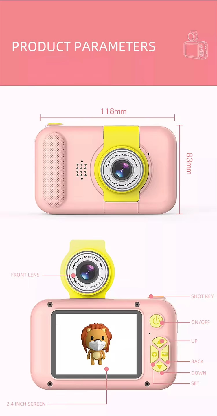 Auto Focusing Cute Cartoon IPS Screen Rechargeable Filter Photos 1080P Kids' Digital Camera