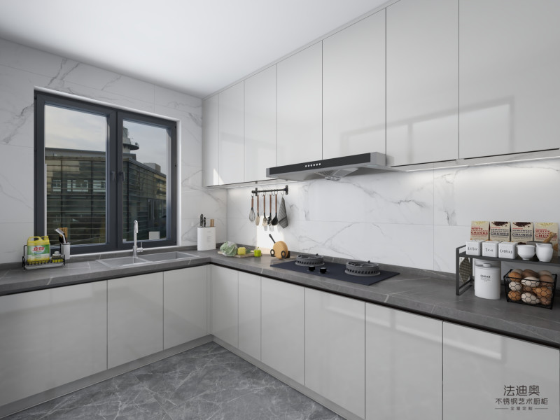 Durable Stainless Steel Construction Modern Kitchen Cabinet With Sleek White Doors