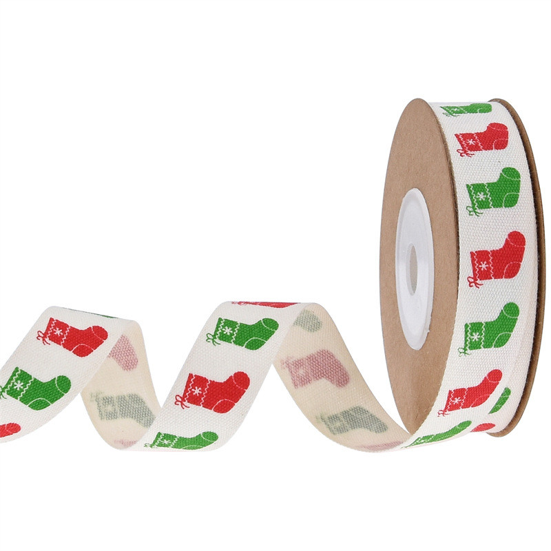 15mm*3y Christmas Gift Ribbon Printed White Cotton Ribbon For Presents