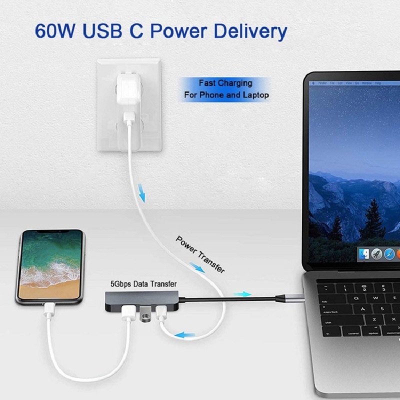 4K HDMI Compatible Type-C To USB C Hub Adapter with 2 USB3.0 and PD Charging Port