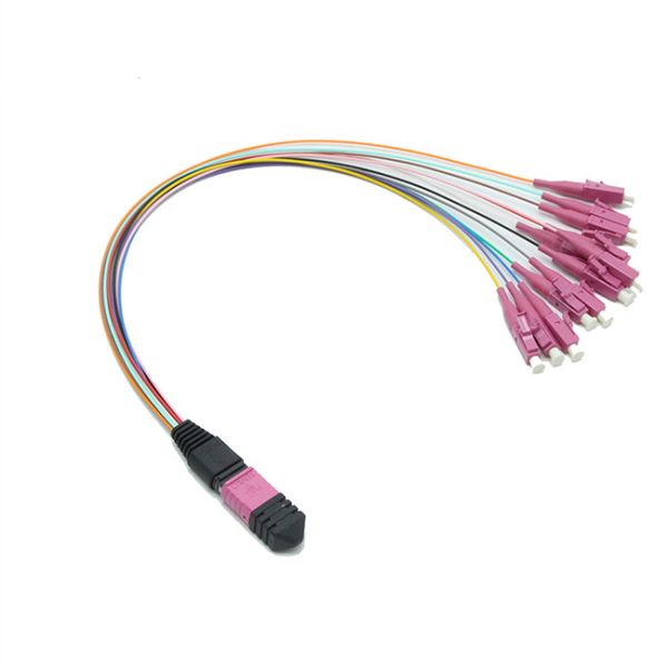 0.9mm Fiber Optic Patch Cord OM4 12F MPO Male To LC Fan Out Cable