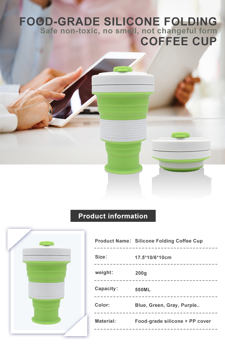 ECO Friendly 550ML Foldable Silicone Cup For Outdoor