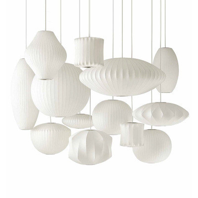Japanese Minimalist Style Flying Saucer Design Silk Material Lantern White Chandeliers Modern Pendant Light