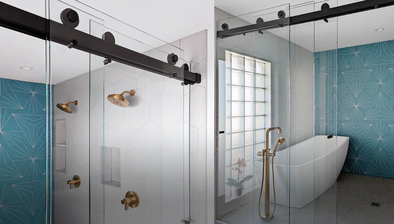 Glass Shower Door 10mm Toughened Glass Frameless Shower Enclosures With Black Hinges