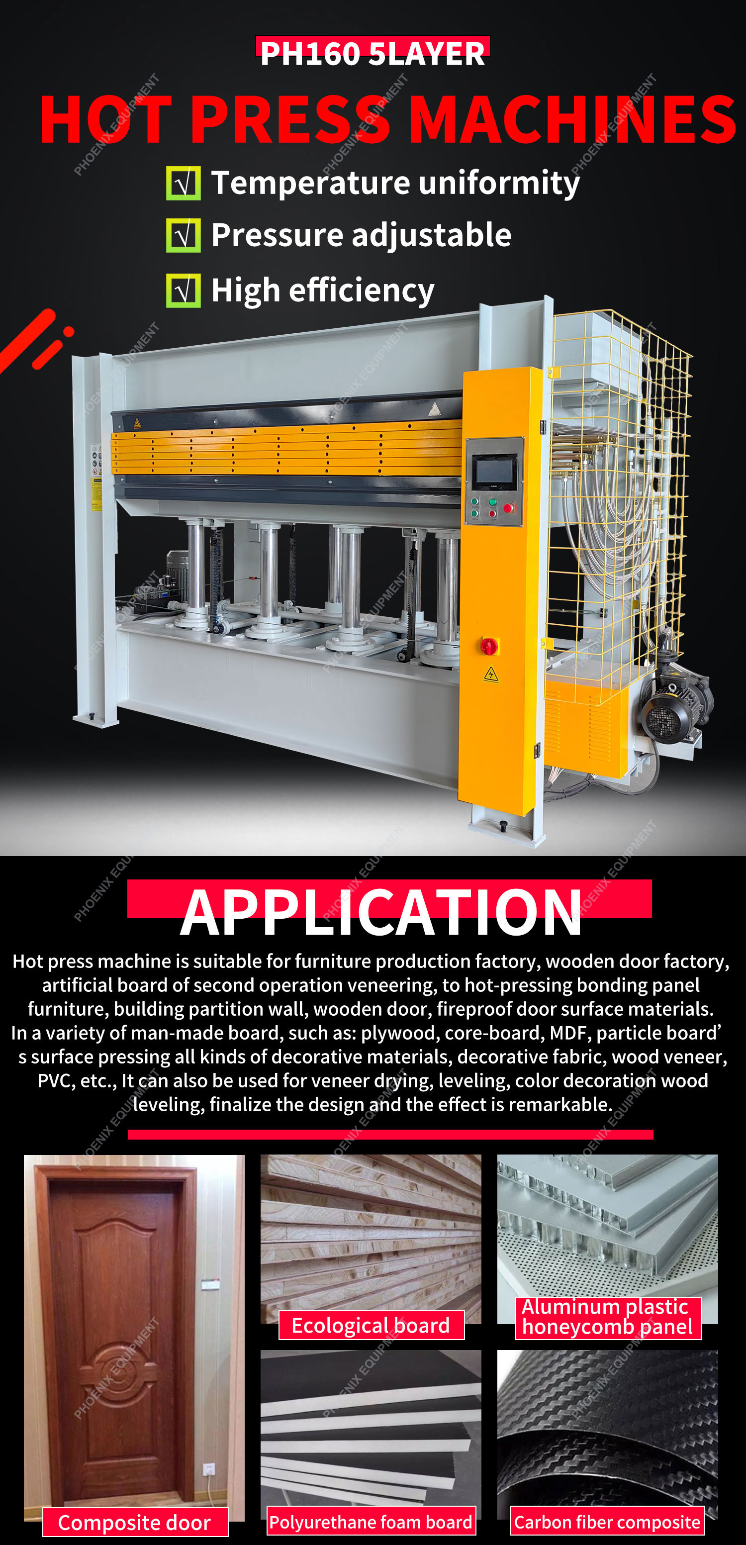 Hot Press Machine PH160 5layer for Automatic MDF Plywood Melamine Wood Door Skin Panel