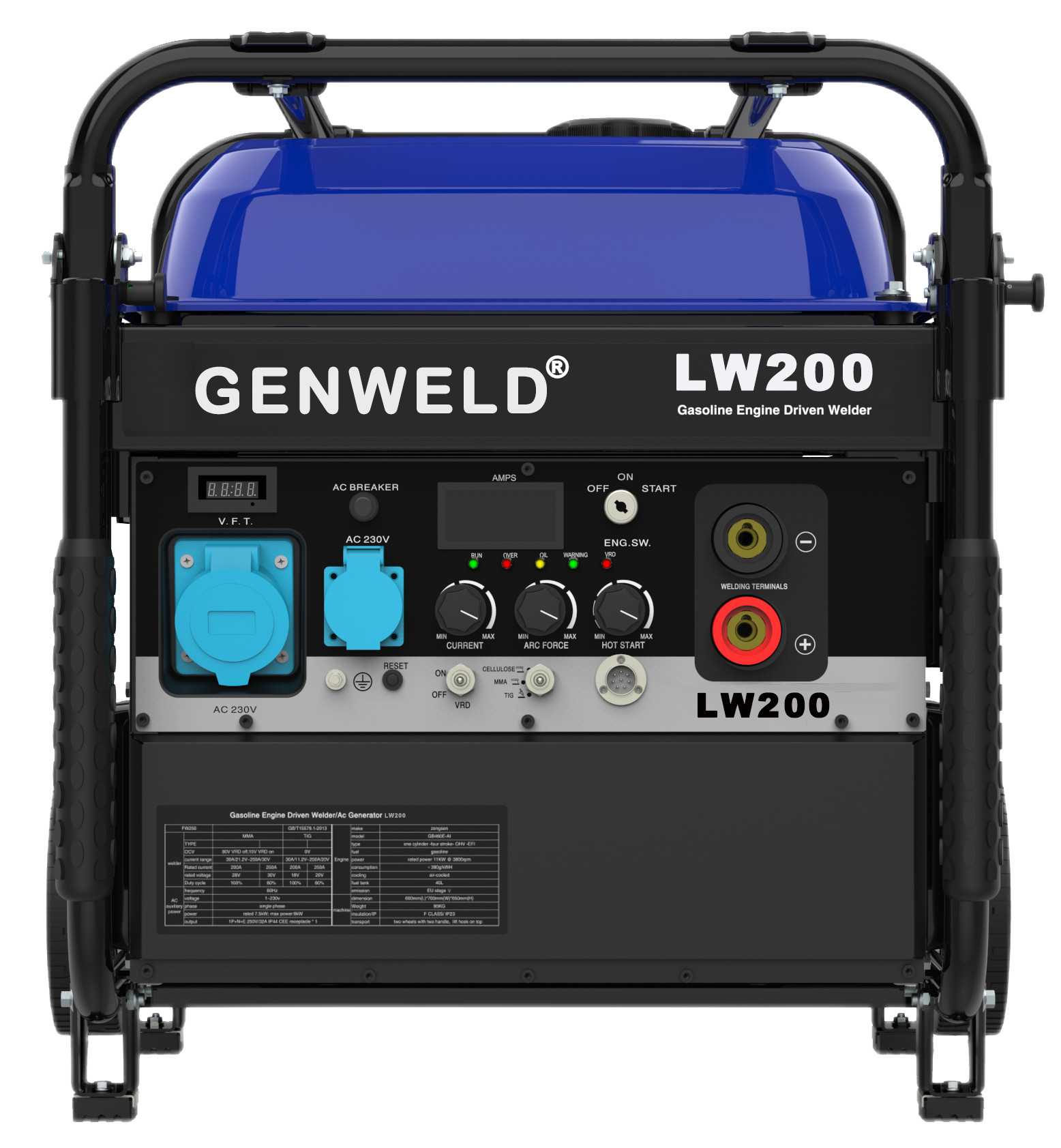Industrial-purposed Portable Rated 200A /250A Gasoline MMA/Cellulose/TIG Welding Generators