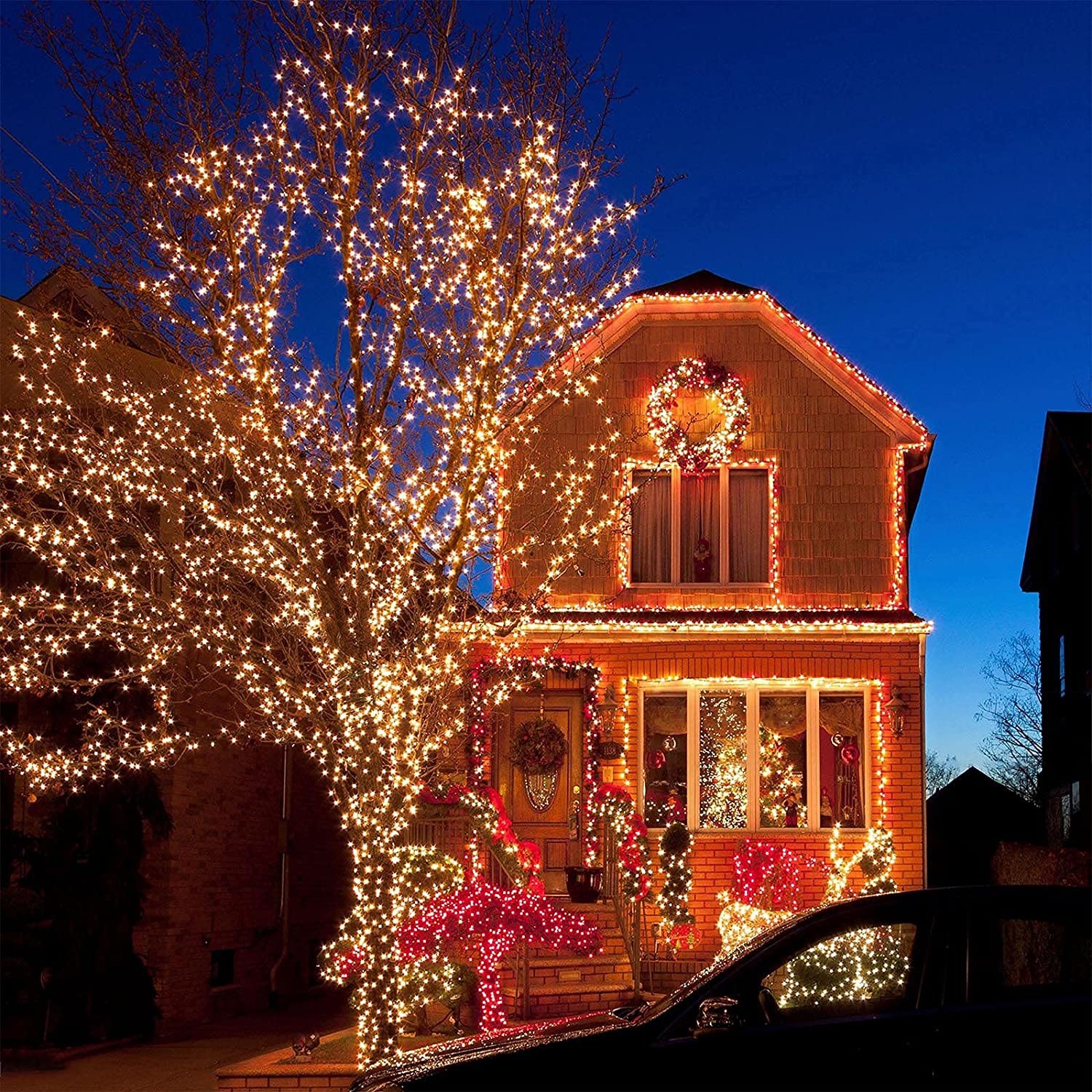 Outdoor Lawn Patio Landscape Solar Christmas String Lights 200 LED Christmas Yellow