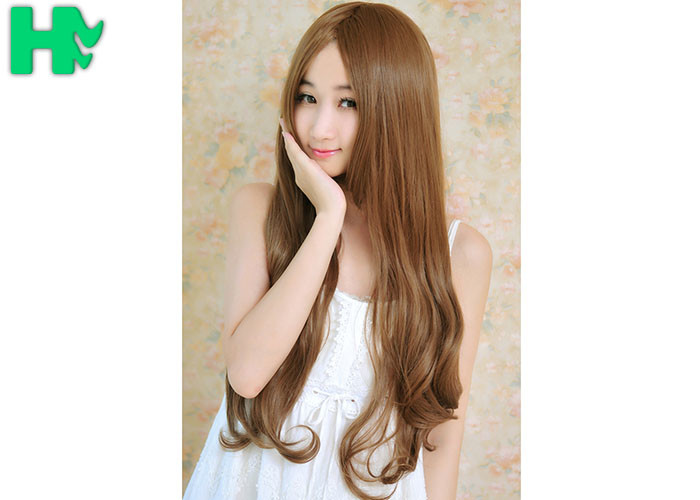 HuanFei Hair Synthetic Brown Wigs For Beautiful Women Long Wavy