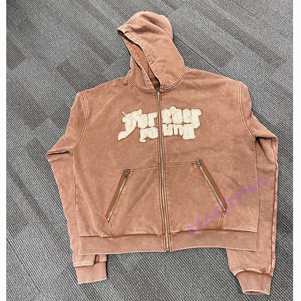 Men's Heavyweight Cotton Vintage Acid Wash Custom Streetwear Embroidered Logo Hoodie