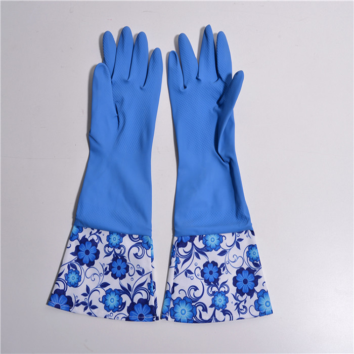 With Beautiful Patterns Extra Long Sleeve Rubber Gloves Household Kitchen Rubber Gloves