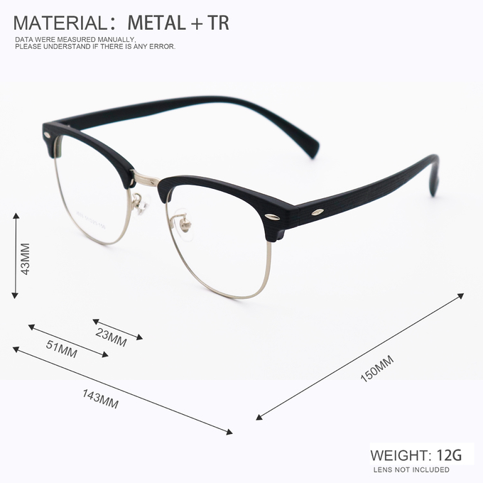 Classic Browline Eyeglasses Customer Logo TR Metal Frame Glasses