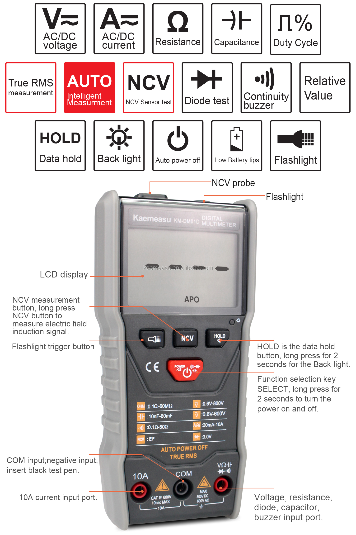Auto-ranging Multimeters 3 5/6-digit DC/AC True-rms Digital Multimeter With Ncv Multimeter Tester