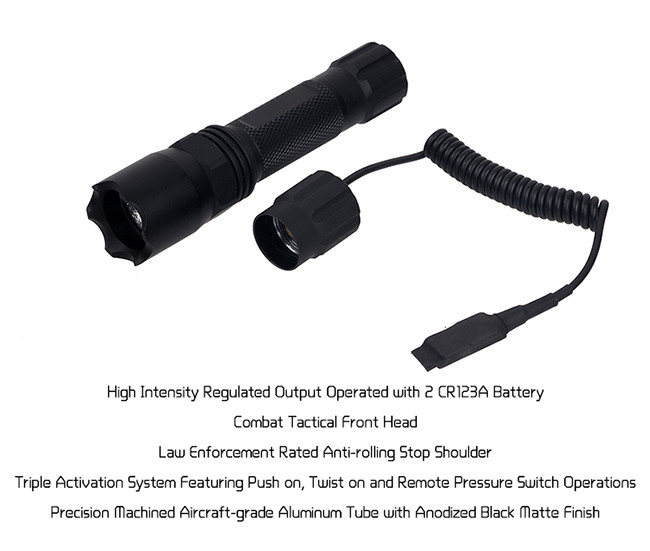 ANS LED Torch Tactical Flashlight 400 Lumens White Aircraft - Grade Aluminum Tube Anodized Black
