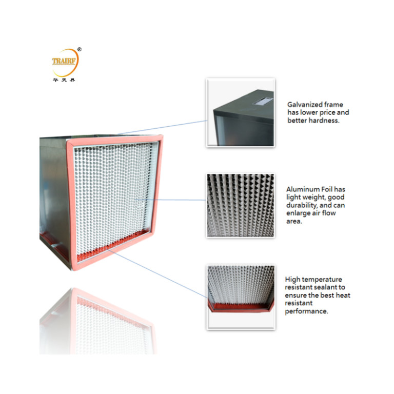 High Temperature Hepa Filters H14 Air Filter With Hepa Filter For Clean Room