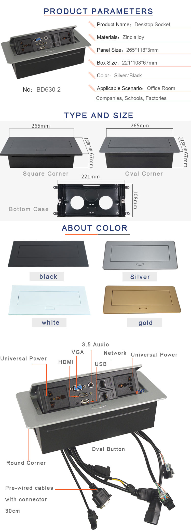 BNT office table hidden electrical sockets pop up desktop grommet power socket