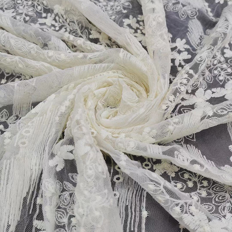 Embroidery 130cm White Bridal Lace Fabric Soft Tulle Mesh Fabric Water Soluble