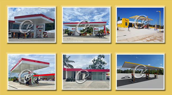 Energy Efficient Steel Structure Gas Station , Industrial Metal Canopy Shed