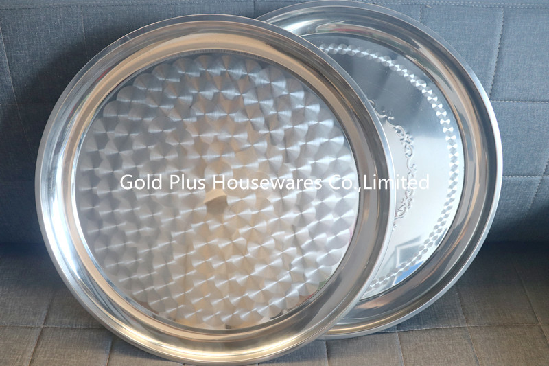 Restaurant Food Storage Stainless Steel Round Tray With Grape Pattern