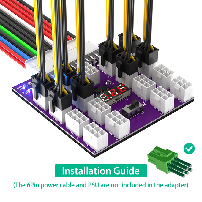 ATX 24PIN To 17 x 12V PCI-E 6Pin Connector Breakout Board Support Max 800W Computer Power Supply