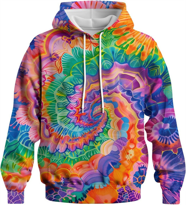 Color Rainbow Printed Hoodie Tie Dye Sweatshirt Fashion Graphic Pullover For Men Women