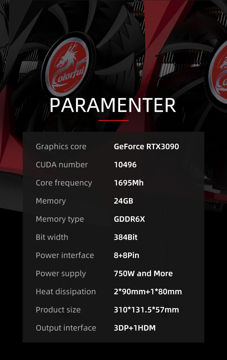 Colorful Battle Ax Graphic Card RTX 3090 24GB VGA GPU Mining Game Gamer Vedio Card