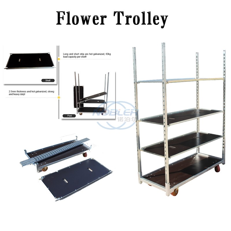 Standard Container 1350 * 565 * 1900mm Plywood Flower Trolley Convenient Storage