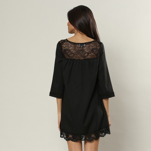 custom make black lace neckline and bottom fashion girl dress